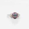 mastoloni 9.5mm cultured tahitian natural black pearl diamond paved ring 18k white gold