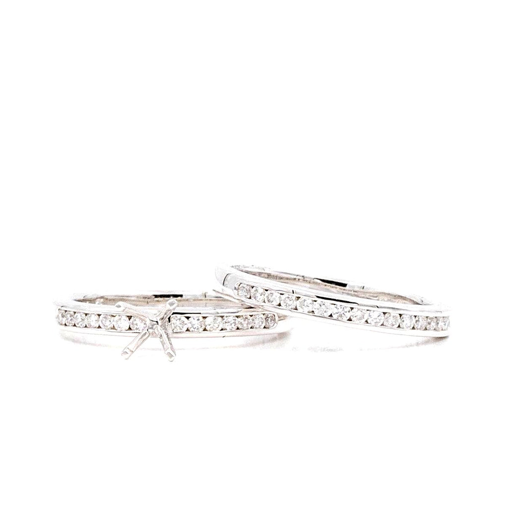 diamond channel wedding set semi mounting 14k white gold