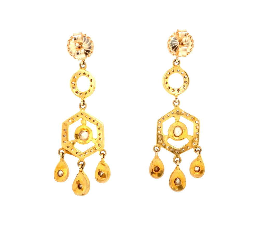 polki diamond chandelier drop earrings sterling silver and gold vermeil