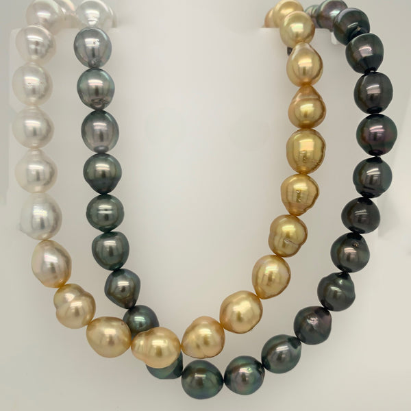 asba collection natural ombre white, gold, grey, and black south sea pearl strand 36"