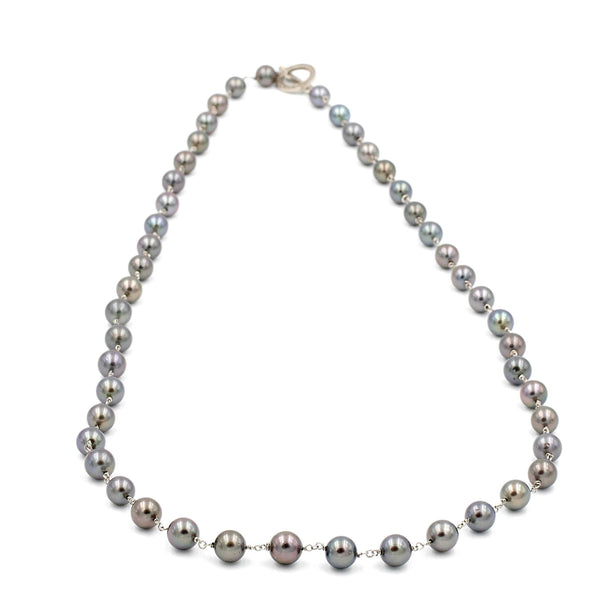 tahitian south sea 8.0 mm - 10.1 mm aaa  pearl palladium 30 inch necklace