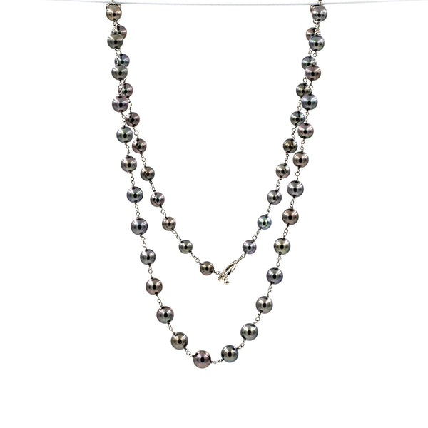 tahitian south sea 8.0 mm - 10.1 mm aaa  pearl palladium 30 inch necklace
