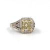 fancy light yellow radiant cut and white diamond engagement ring 18k yellow and white gold 3.89 ctw