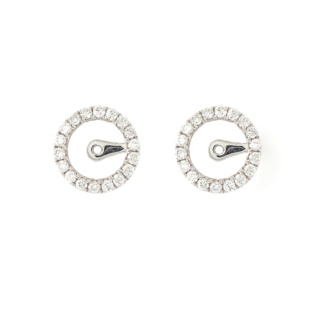 versatile diamond earring post mounting with diamond drops or earring jacket design in 18 kt white gold.