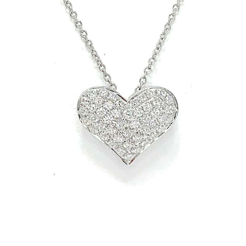 diamond pavée heart necklace 48 round brilliant diamonds equals to .50 ctw 18k white, rose & yellow gold
