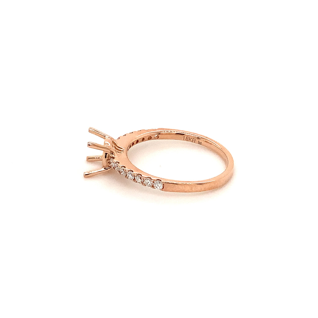rose gold 4 prong basket diamond semi-mounting set in 18k rose gold