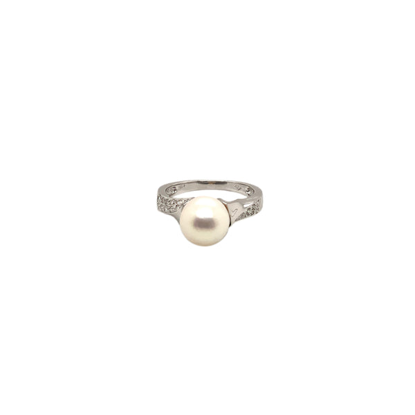 mastoloni aa cream akoya cultured pearl and diamond ring crossover design 18k white gold