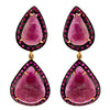 oxidized sterling silver and gold vermeil double teardrop pink sapphire and ruby slice earring