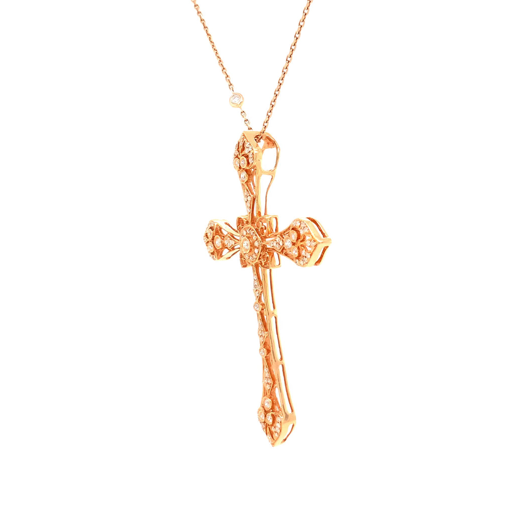 ornate filigree statement diamond cross in 18 kt rose gold. 0.75 cts t.w.