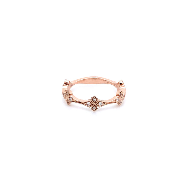 stackable fancy beaded avril  shaped diamond band set  in 14 kt rose gold.