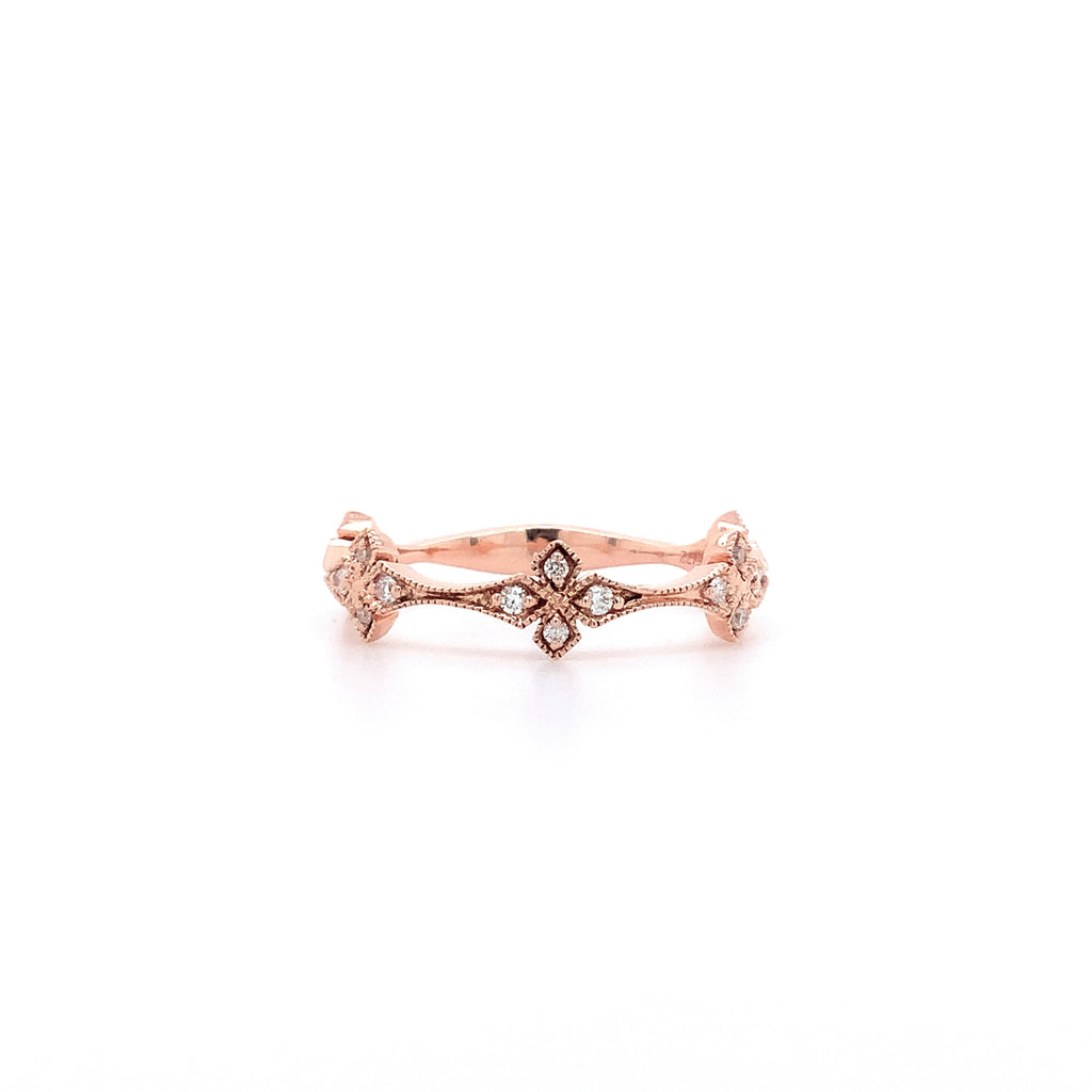 stackable fancy beaded avril  shaped diamond band set  in 14 kt rose gold.