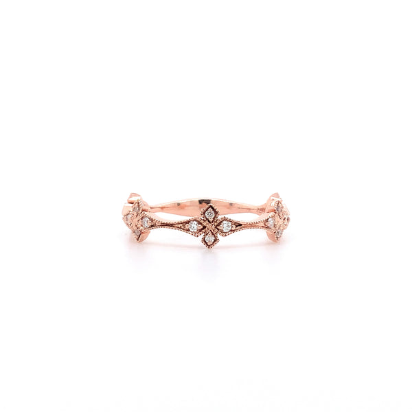 stackable fancy beaded avril  shaped diamond band set  in 14 kt rose gold.