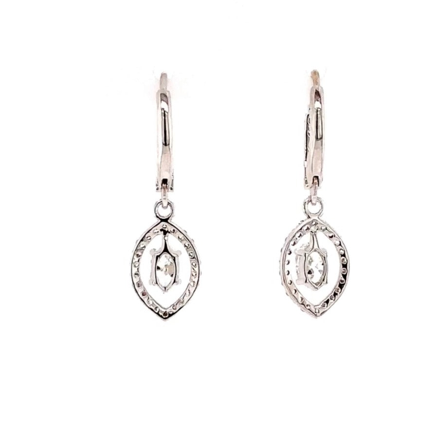 marquise shaped diamond halo drop earring in 18 kt white gold  1.91 cts t.w.