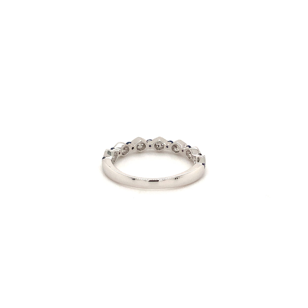 vintage inspired stackable sapphire and diamond band set in 14k white gold