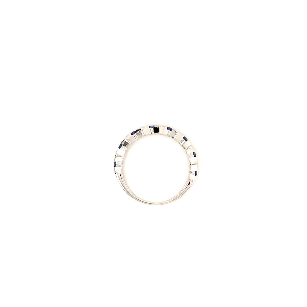 vintage inspired stackable sapphire and diamond band set in 14k white gold