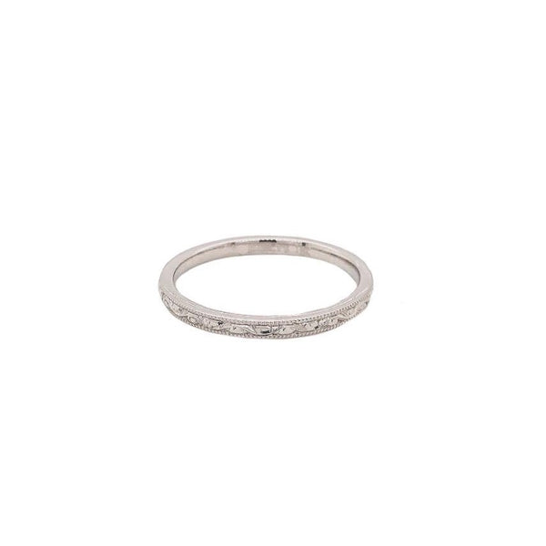 filigree beaded milgrain stackable wedding band 18k white gold 1.7mm wide