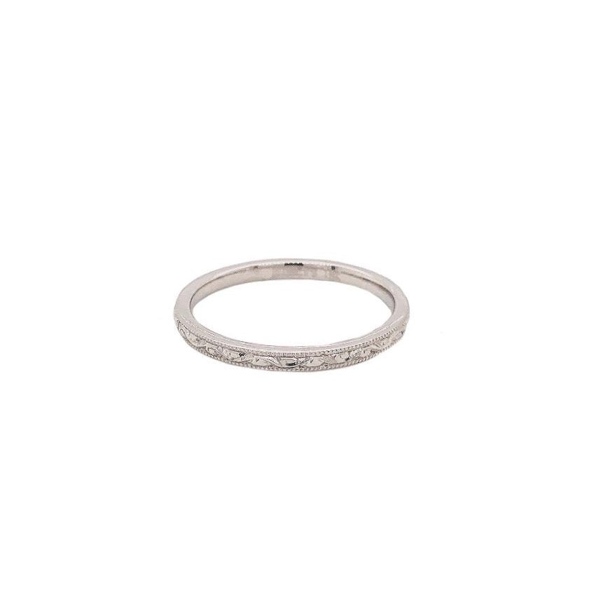 filigree beaded milgrain stackable wedding band 18k white gold 1.7mm wide
