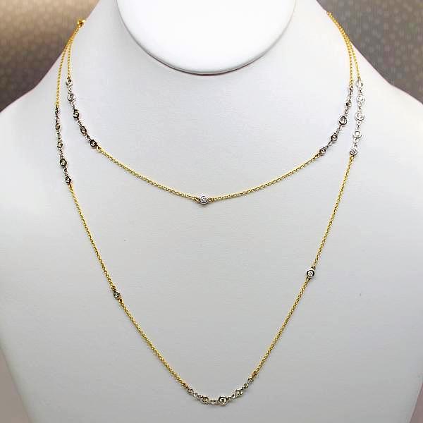 A. Link Adjustable 36” Diamond Necklace Chain, 18K Two Tone Gold with 41 Round Diamonds | Blacy's Fine Jewelers