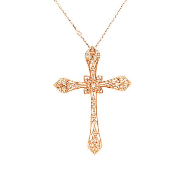 ornate filigree statement diamond cross in 18 kt rose gold. 0.75 cts t.w.