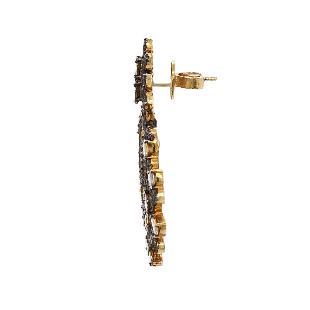 polki diamond chandelier salt and pepper earrings 4.55 ctw sterling silver and gold vermeil