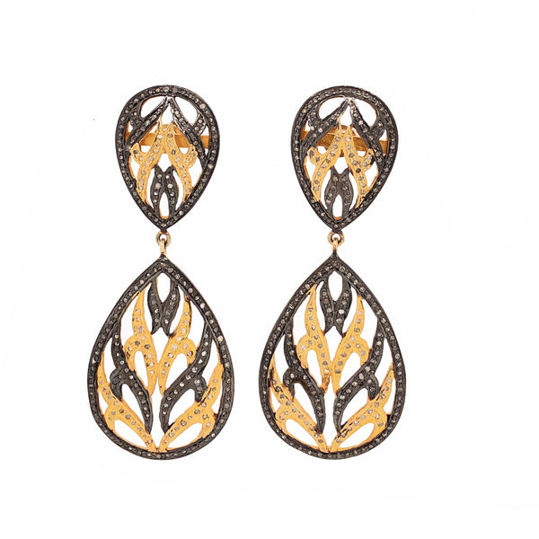 diamond drop inverted pear shaped earrings diamonds equal 3 ctw  sterling silver and gold vermeil