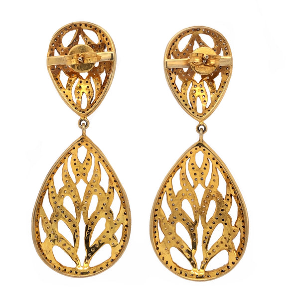 diamond drop inverted pear shaped earrings diamonds equal 3 ctw  sterling silver and gold vermeil