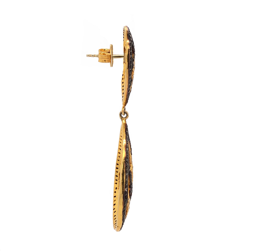 diamond drop inverted pear shaped earrings diamonds equal 3 ctw  sterling silver and gold vermeil