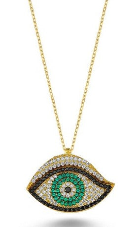 Sterling Silver and Green CZ Evil Eye Pendant