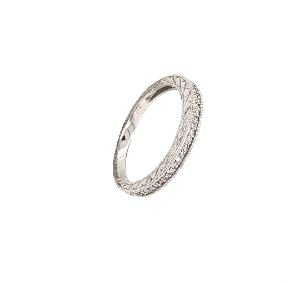 vintage look wedding band round brilliant cut diamonds 14k white gold