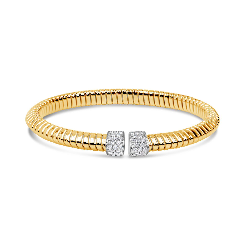 Afarin Collection Tubogas Diamond Cuff Bangle Bracelet in 18K Yellow and White Gold. - Image 1 of 3