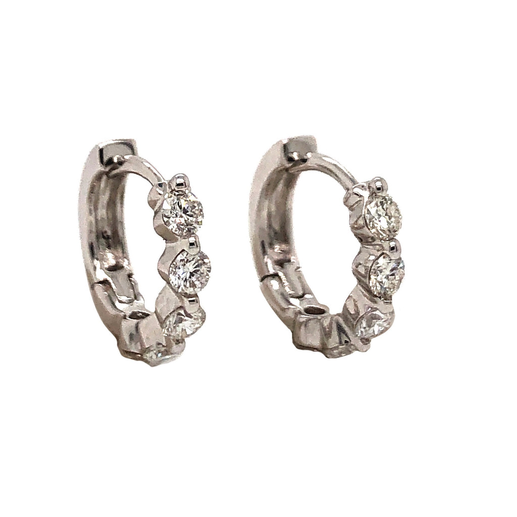 diamond huggie hoop earrings 10 round brilliant diamonds equals 0.50ctw 18k white gold