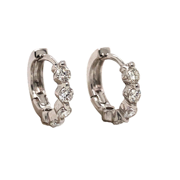 diamond huggie hoop earrings 10 round brilliant diamonds equals 0.50ctw 18k white gold