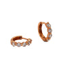 diamond huggie hoop earrings 18k rose gold 5 stones shared prong design