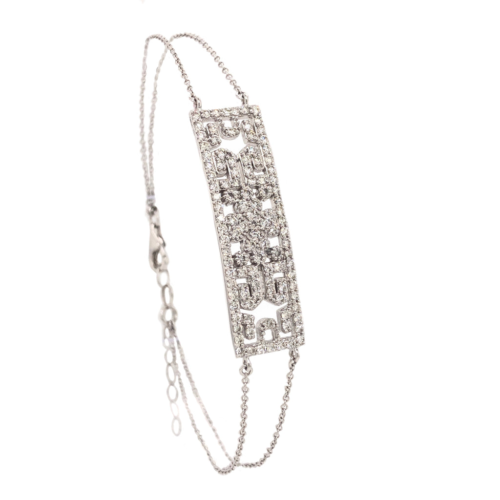 diamond pavée  id floral punched double chain bracelet 1.10 ctw 18k white gold