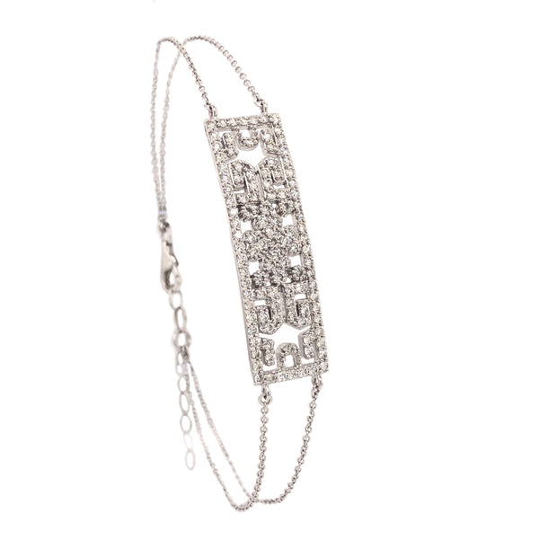 diamond pavée  id floral punched double chain bracelet 1.10 ctw 18k white gold