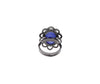 large oval cabochon tanzanite and diamond ring in oxidized sterling silver.