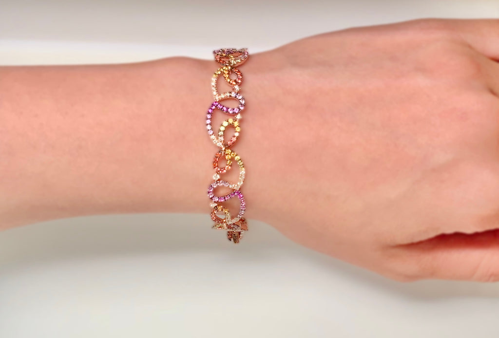 multi colored sapphire and diamond bracelet in 14kt rose gold
