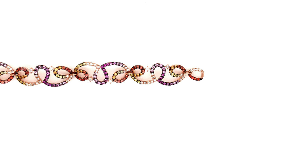 multi colored sapphire and diamond bracelet in 14kt rose gold