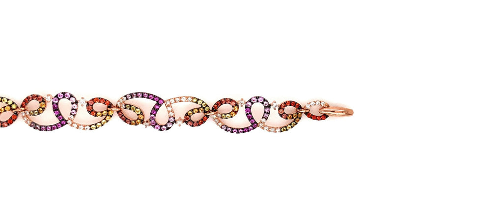 multi colored sapphire and diamond bracelet in 14kt rose gold