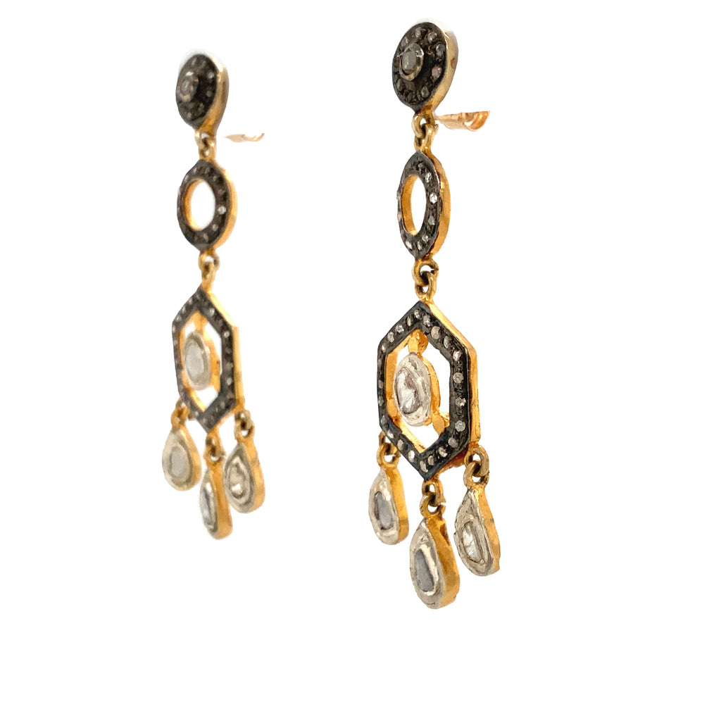 polki diamond chandelier drop earrings sterling silver and gold vermeil