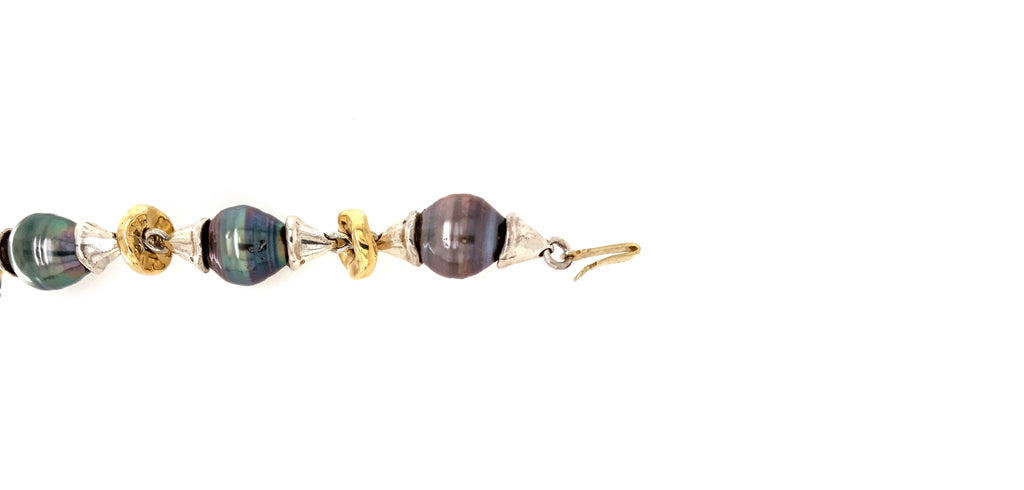 south sea multi colored circle pearl necklace 18k yellow gold and sterling silver.