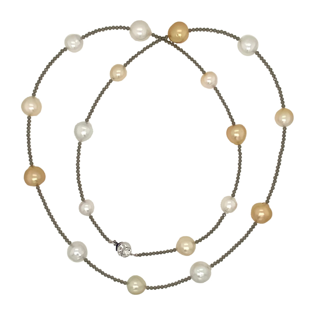 australian south sea multi color pearls labradorite faceted beads 32 inch necklace.