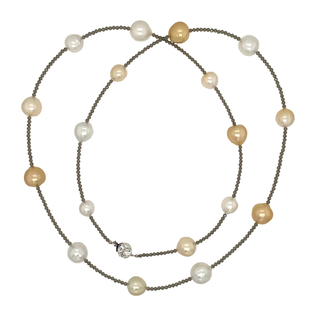 australian south sea multi color pearls labradorite faceted beads 32 inch necklace.