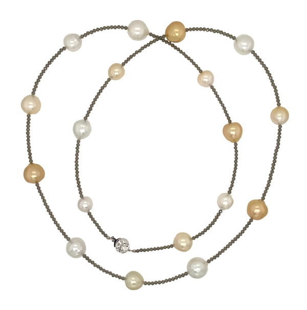 australian south sea multi color pearls labradorite faceted beads 32 inch necklace.