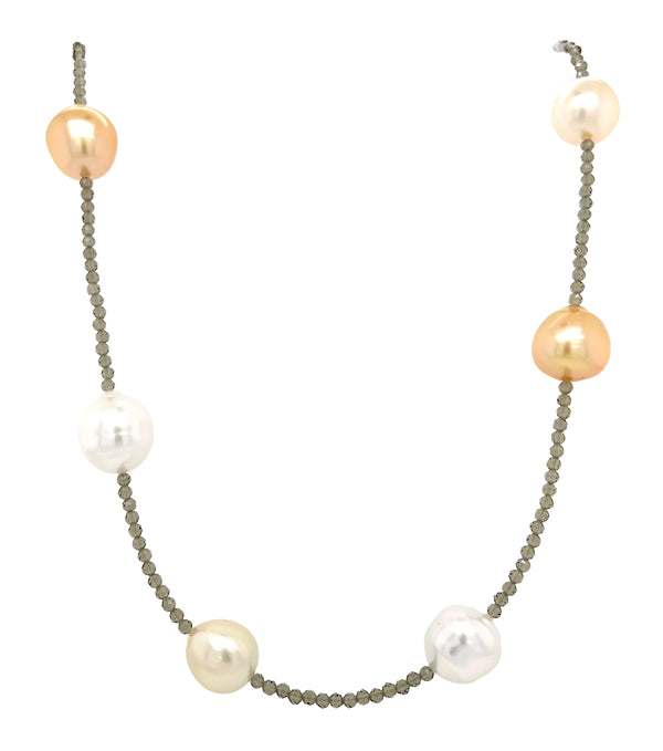 australian south sea multi color pearls labradorite faceted beads 32 inch necklace.