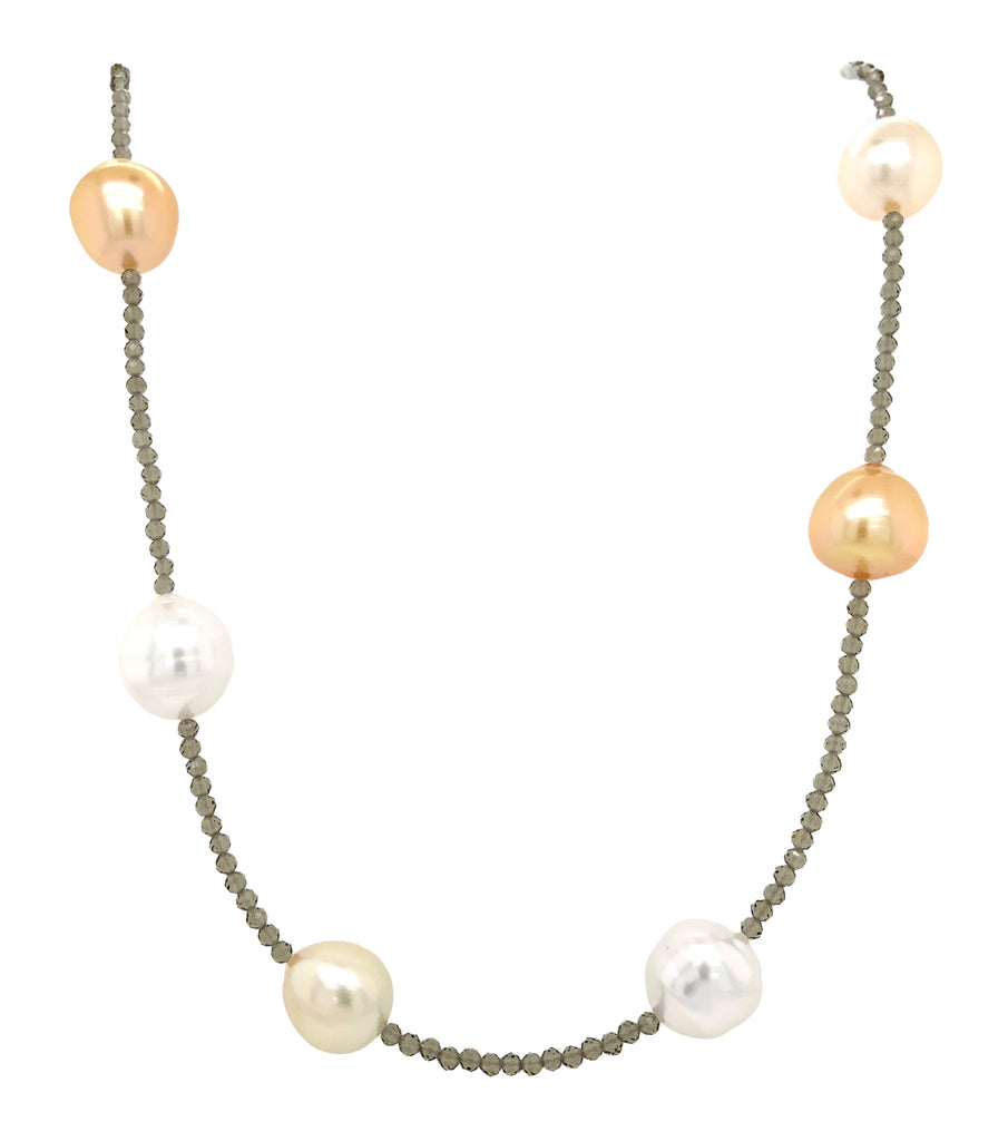 australian south sea multi color pearls labradorite faceted beads 32 inch necklace.