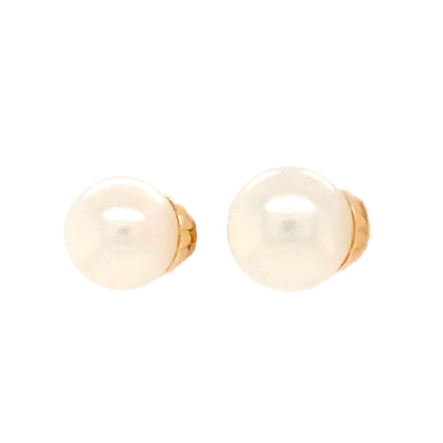 akoya aaa white with silver rose overtone 14k yellow gold post earring