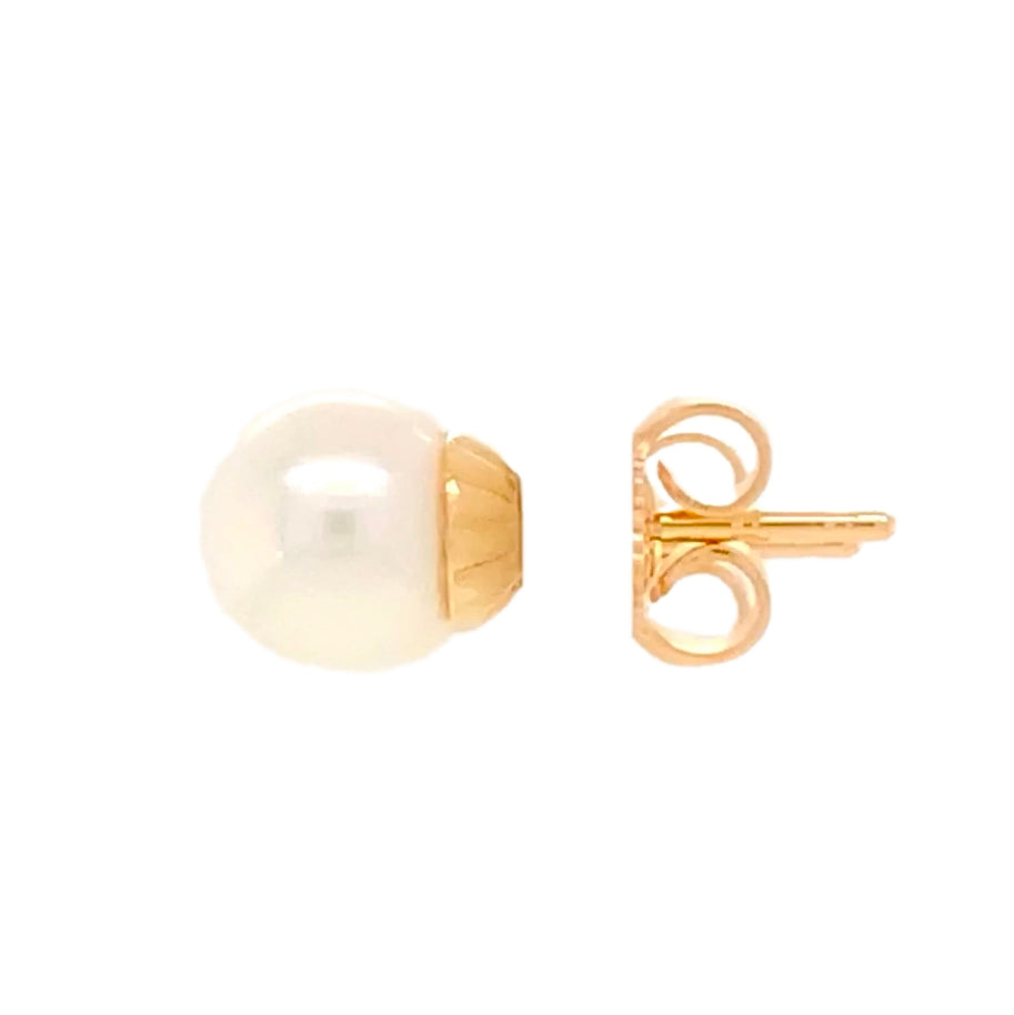 akoya aaa white with silver rose overtone 14k yellow gold post earring