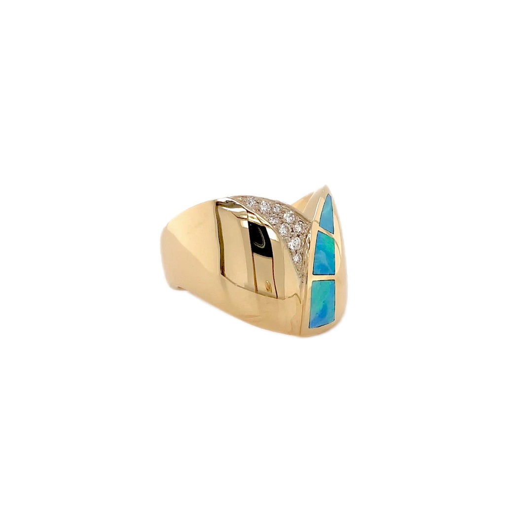 bagley and hotchkiss black opal inlay and round brilliant cut diamond ring 14k yellow gold