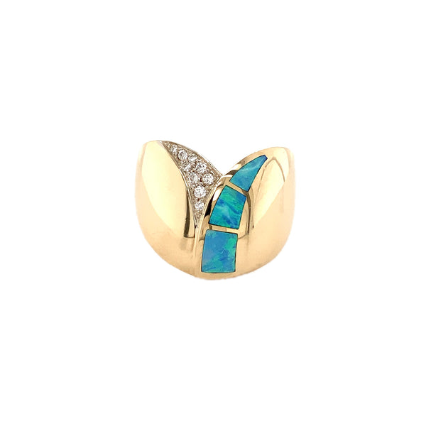 bagley and hotchkiss black opal inlay and round brilliant cut diamond ring 14k yellow gold